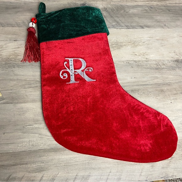 Other - Christmas Stocking Red &‎ Green Velvet With Tassel, Rhinestone Monogram (R)